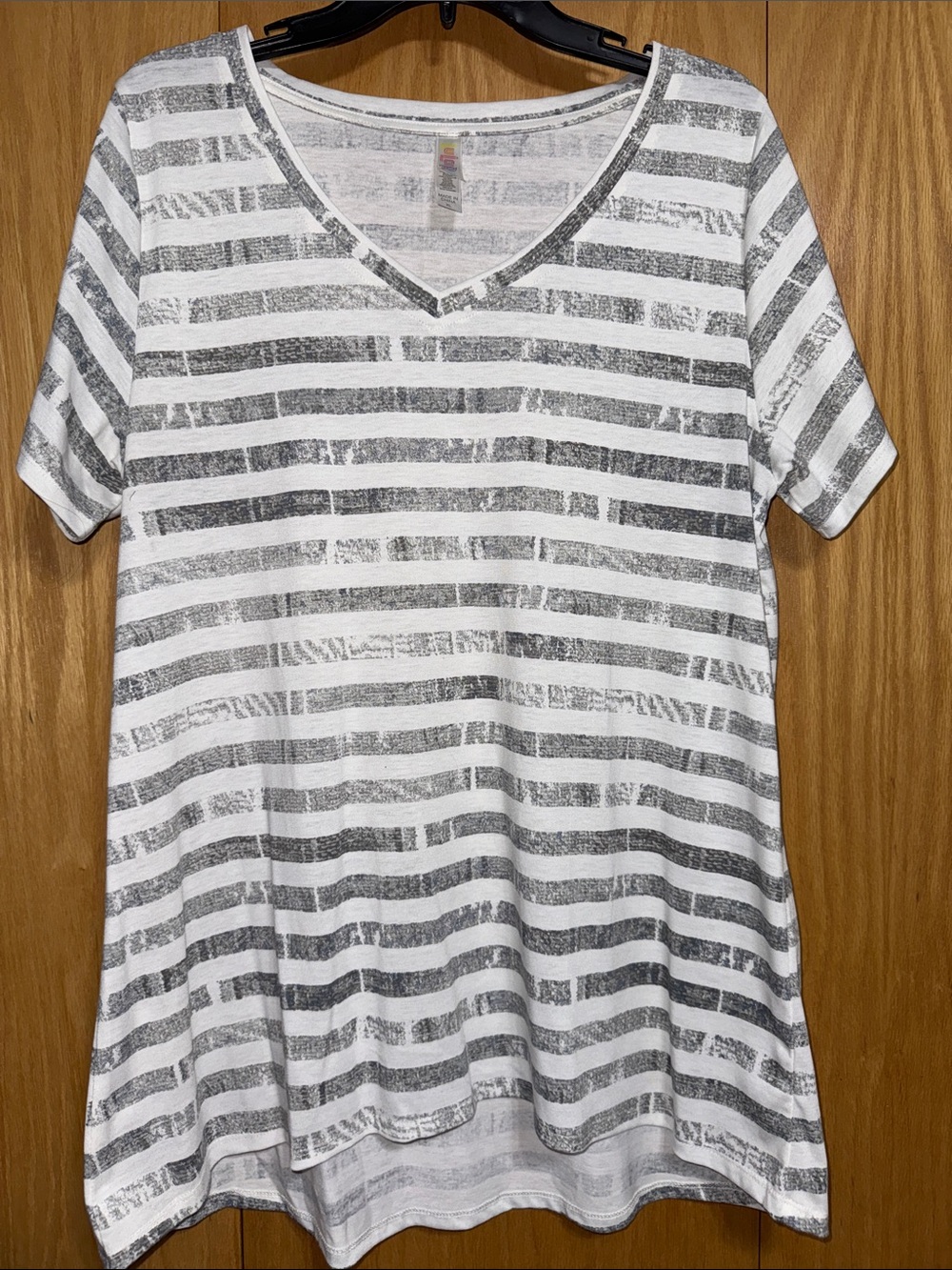 LuLaRoe White & Gray Striped V-Neck Tunic